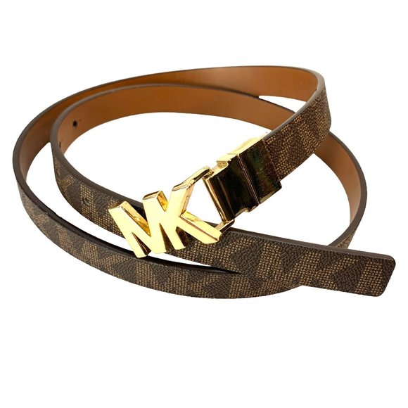 Size 6 Shoes 37" Belts Med MK Brown Monogram logo print gold-tone Bundle Set - Picture 4 of 7